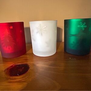 White Barn Frosted Candle Holders - Red, White, Green
